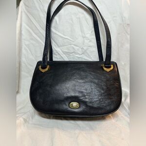 Vintage Bally Bag Dark Navy Blue Leather Shoulder Bag Gold Hardware Logo Clasp